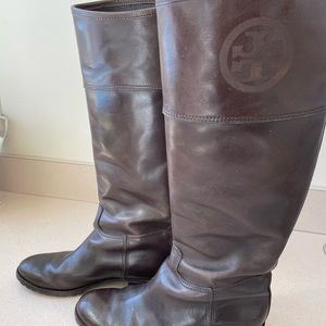 Tory Burch Jackson Brown Knee High Pull On Leather Riding Boots Size 9M